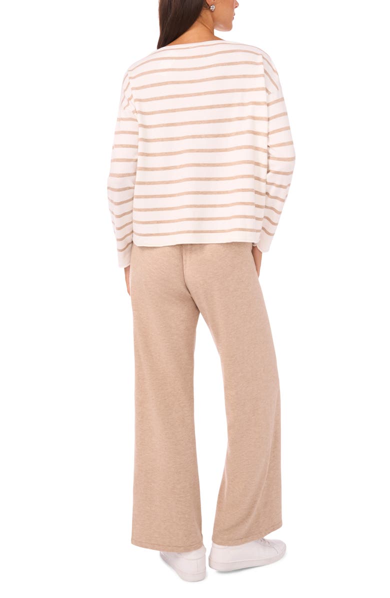 Vince Camuto Stripe Rolled Edge Sweater, Alternate, color, Antique White/ Warm Oat Hthr