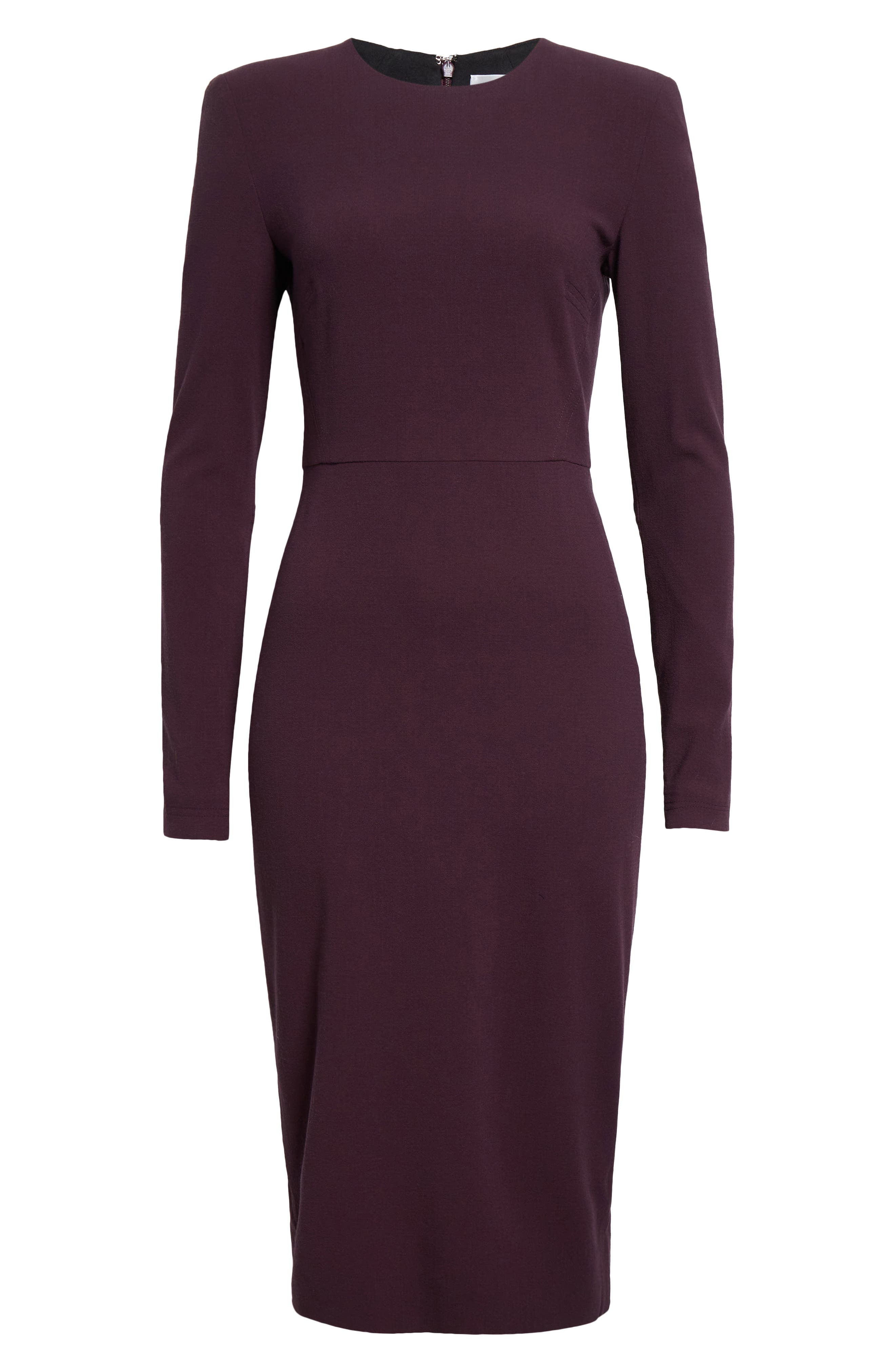 Victoria Beckham Strong-shoulder Long-sleeve Midi T-shirt Dress In Fig