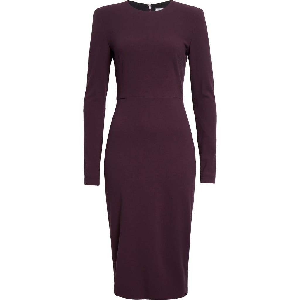 Victoria Beckham Strong-shoulder Long-sleeve Midi T-shirt Dress In Fig