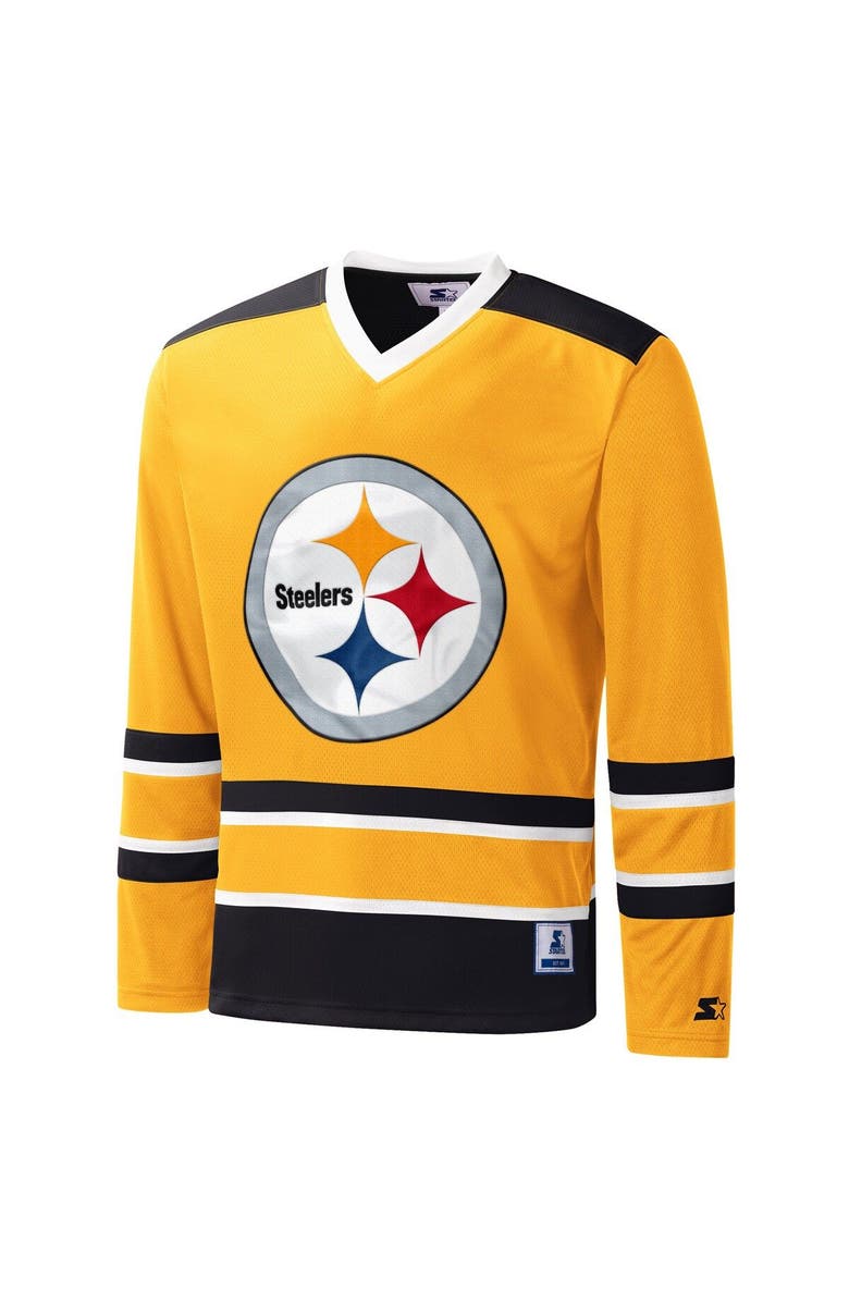 STARTER Men's Starter Gold Pittsburgh Steelers Cross-Check V-Neck Long Sleeve T-Shirt, Alternate, color, Gold
