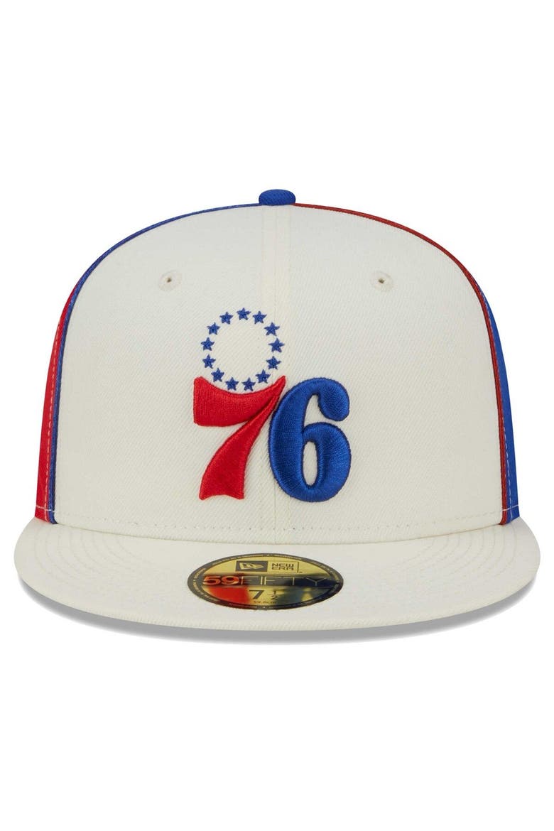 Men's New Era Cream Philadelphia 76ers Piped Pop Panel 59FIFTY Fitted Hat, Alternate, color, Cream