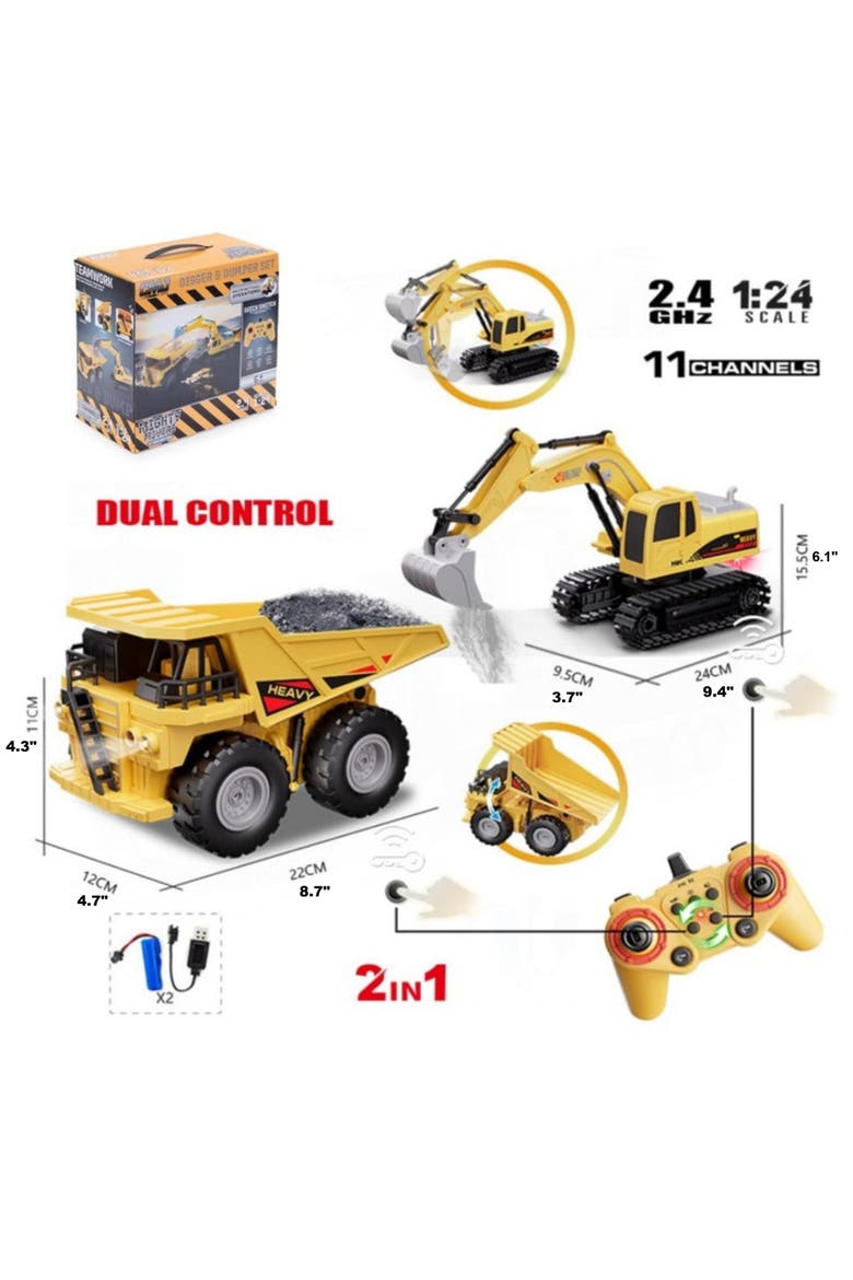 Twin Pack Digger and Dumper - 1/24 Scale Remote Control Vehicle, Alternate, color, Multicolored