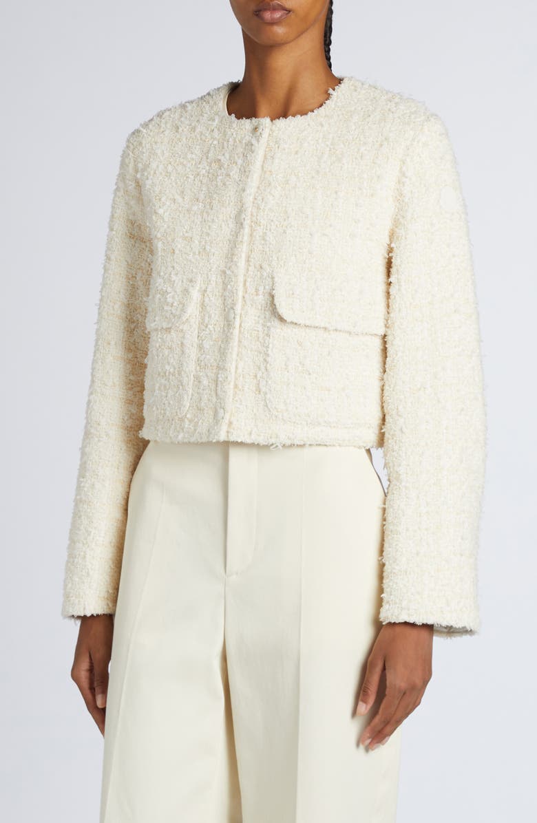 Moncler Dauphin Mixed Media Crop Jacket, Main, color, Panna