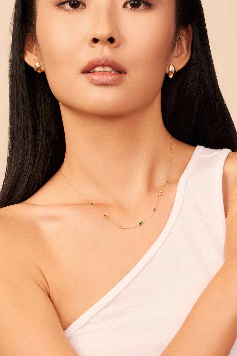 14K Gold Fresco Station Necklace, Alternate, color, Multicolor Zirconia