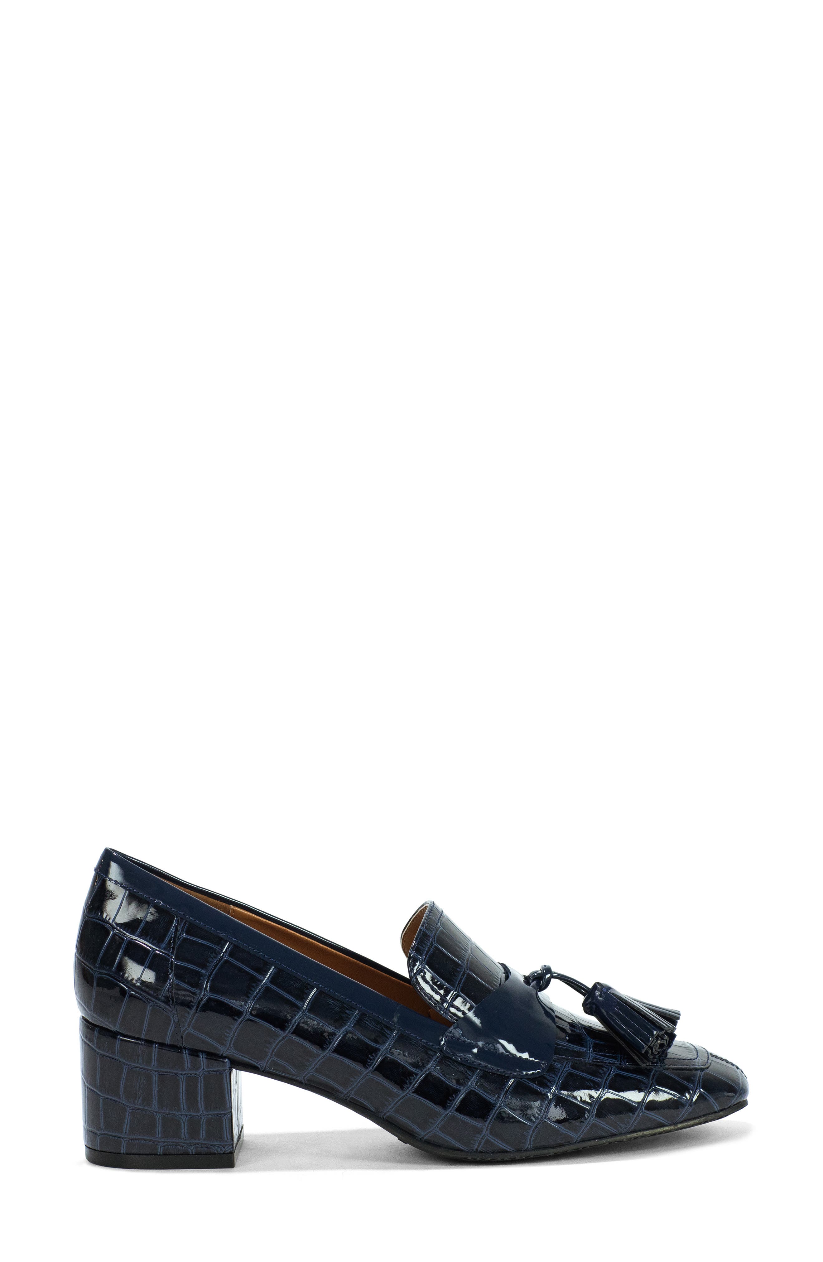 Kressida Croc Embossed Tassel Loafer, Alternate, color, NAVY