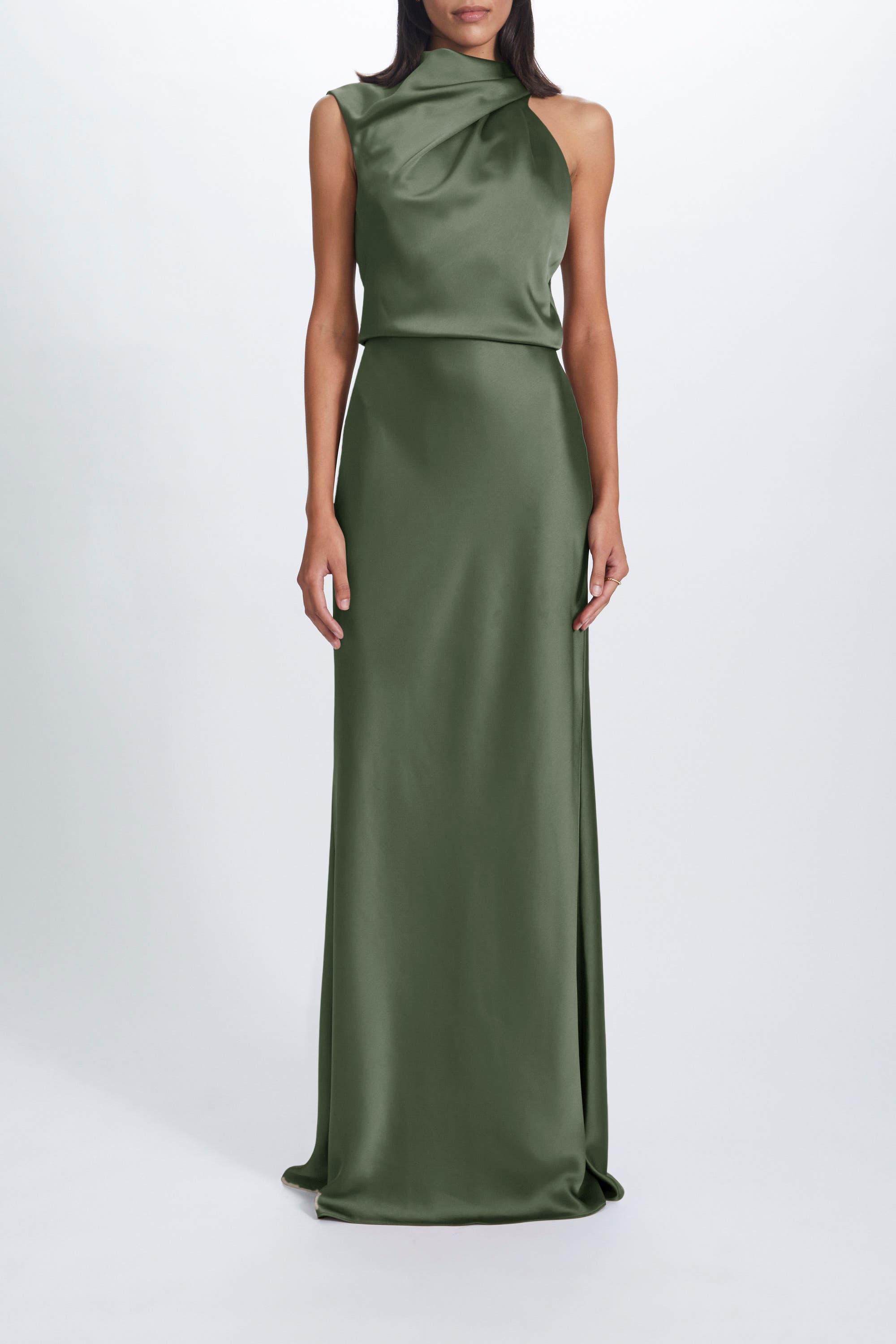 Fluid Satin Draped Neck Dress - image 3