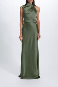 Amsale Fluid Satin Draped Neck Dress