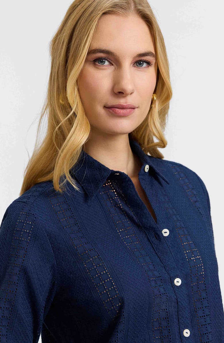 Foxcroft Zoey Mixed Stitch Button-Up Shirt, Alternate, color, Navy