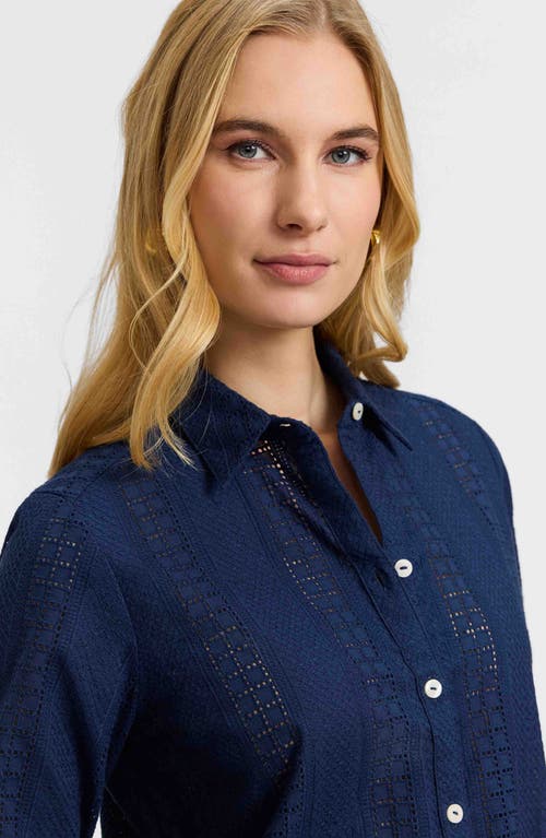 FOXCROFT FOXCROFT ZOEY MIXED STITCH BUTTON-UP SHIRT 