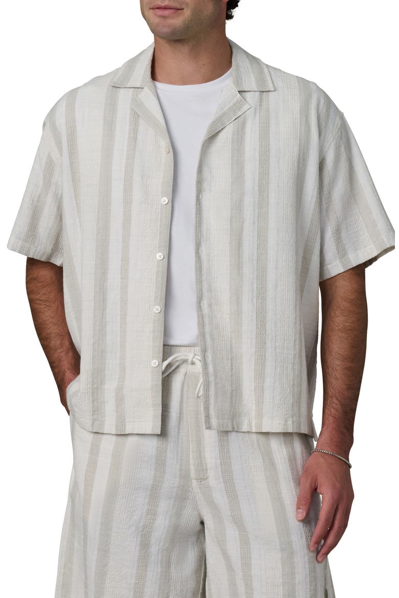 Dobby Stripe Camp Shirt, Main, color, GREY STRIPE