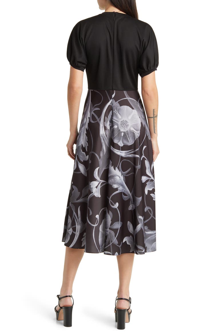Magylee Floral Mixed Media Dress, Alternate, color, BLACK