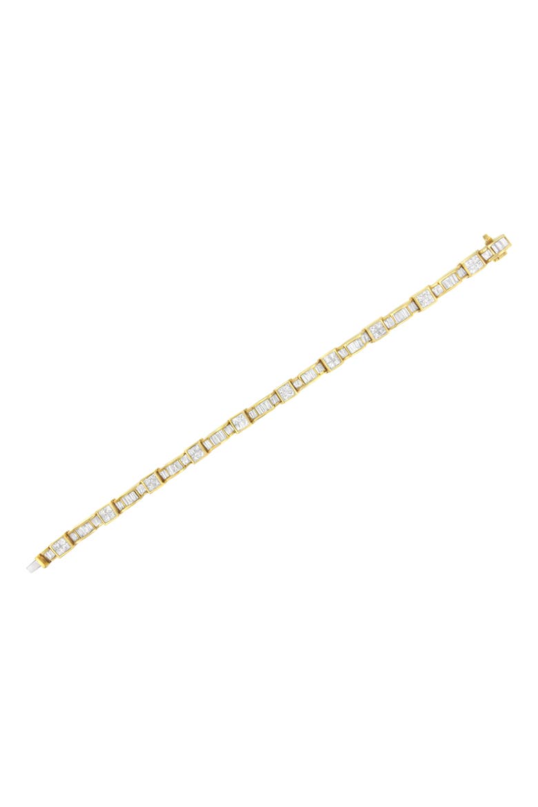 14K Yellow Gold 7.0 Cttw Baguette Cut Diamond Alternating Box and Wave Link Bracelet, Alternate, color, Yellow Gold