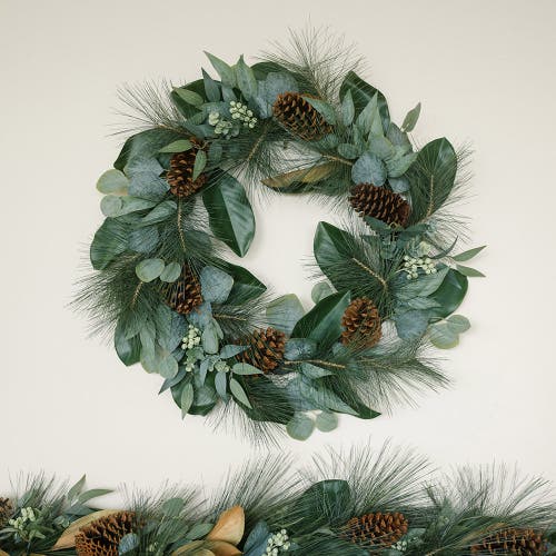 Cg Hunter 28 Inch Magnolia, Eucalyptus, Pinecone, & Needle Pine Wreath In Green