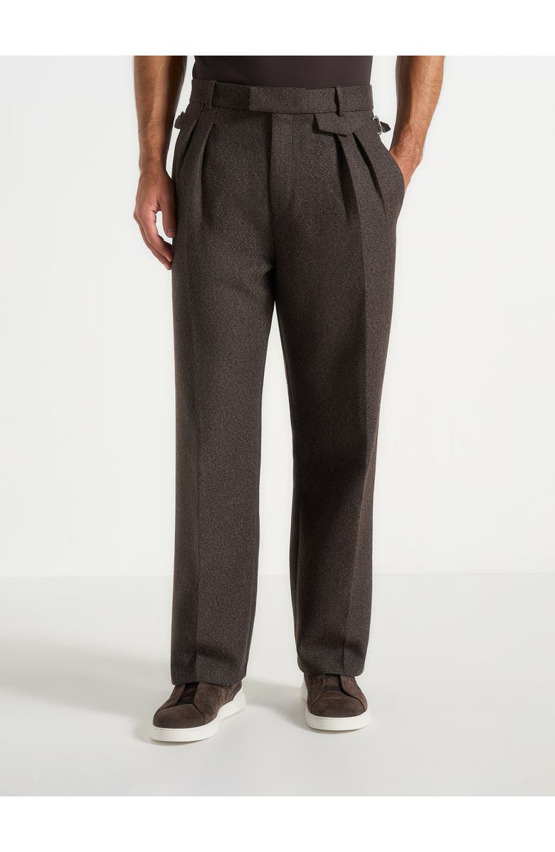Manière De Voir Pierre Relaxed Fit Melange Pleated Tailored Trousers, Alternate, color, Brown