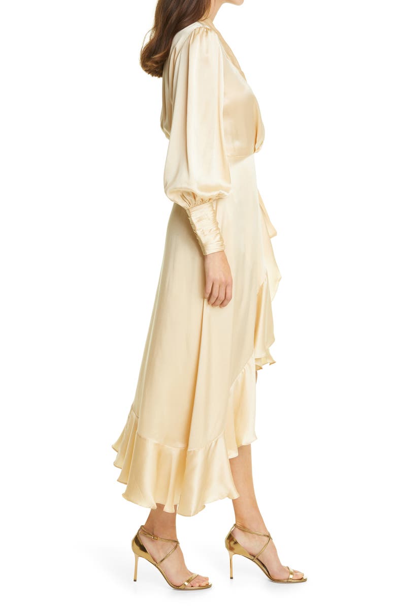 Zimmermann Long Sleeve Silk Satin Wrap Dress, Alternate, color, 
