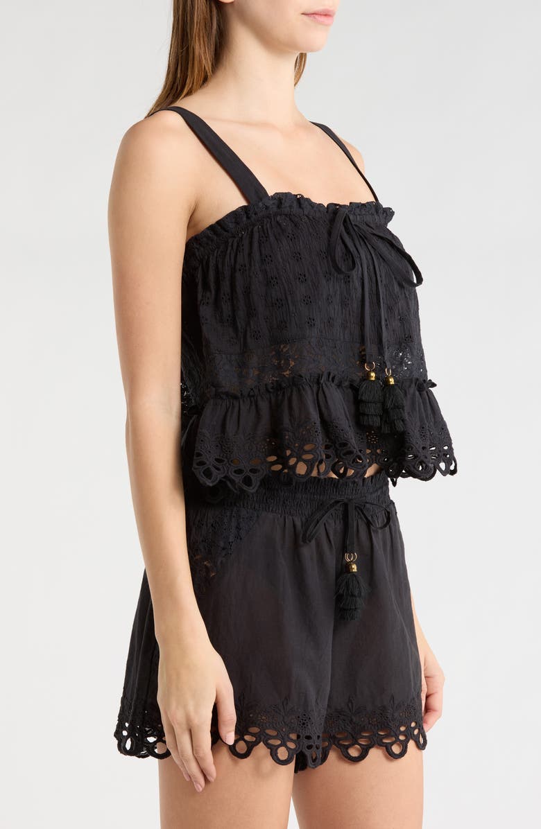 Ramy Brook Amina Tiered Cotton Eyelet Cover-Up Shirt, Alternate, color, Black