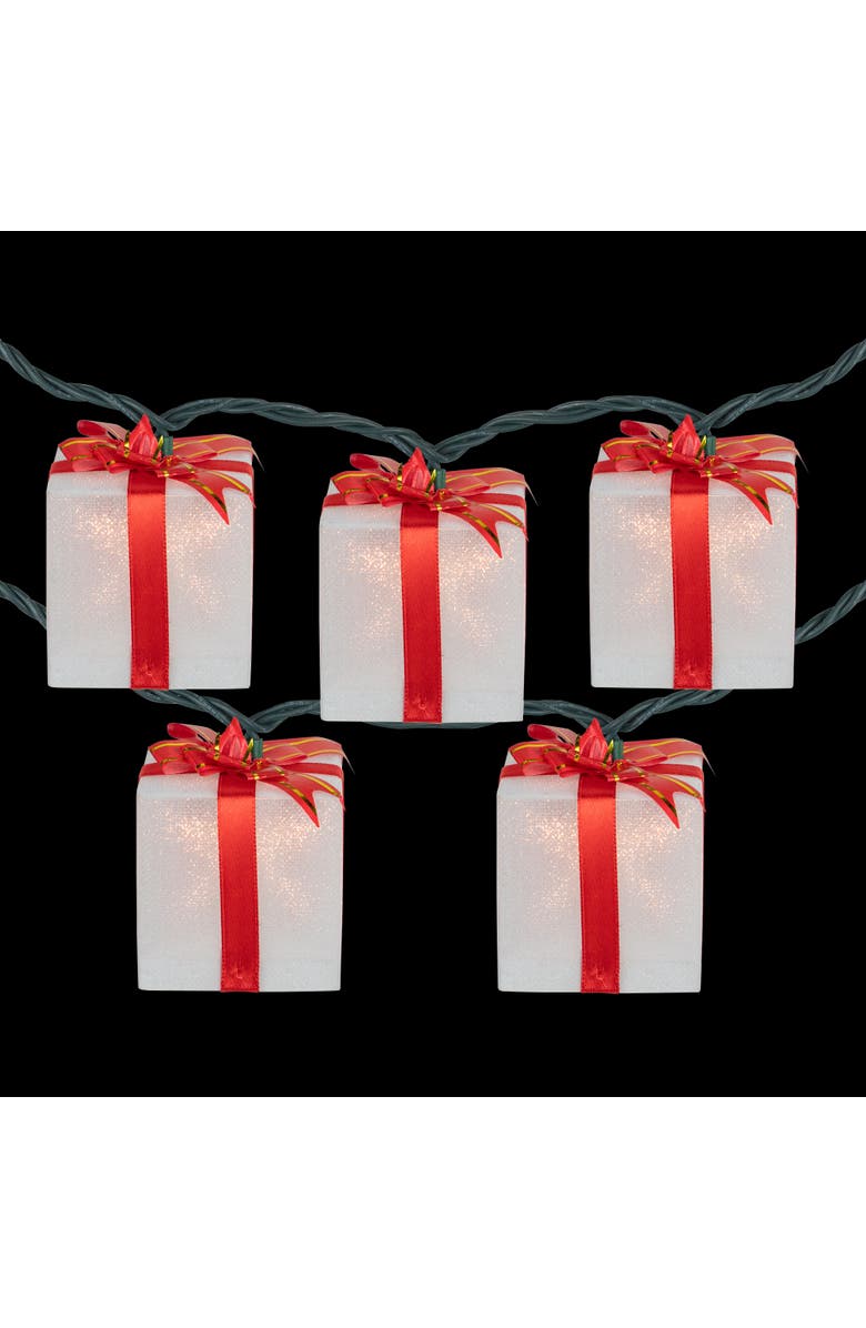 Northlight Bow Wrapped Presents Christmas Light Set - Clear - 7.5' Green Wire - 10ct, Alternate, color, White