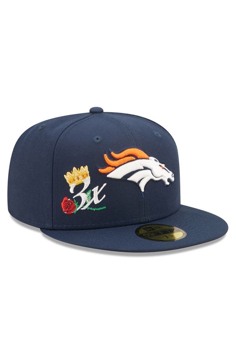 New Era Men's New Era Navy Denver Broncos Crown 3x Super Bowl Champions 59FIFTY Fitted Hat, Alternate, color, 