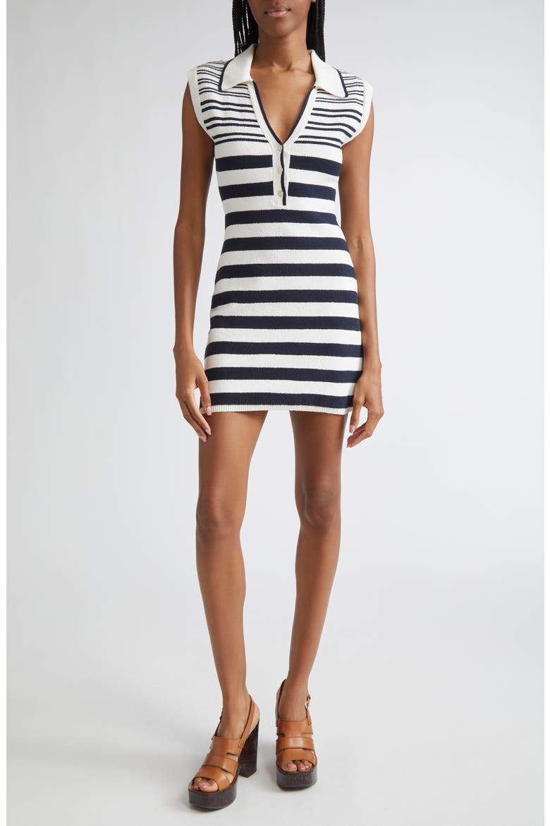 Mixed Stripe Sleeveless Cotton Blend Sweater Minidress, Main, color, OFF WHITE NAVY