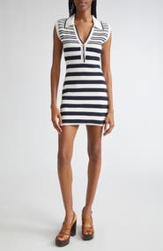 Veronica Beard Mixed Stripe Sleeveless Cotton Blend Sweater Minidress