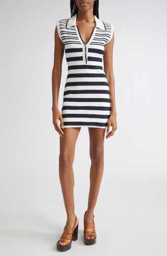 Mixed Stripe Sleeveless Cotton Blend Sweater Minidress