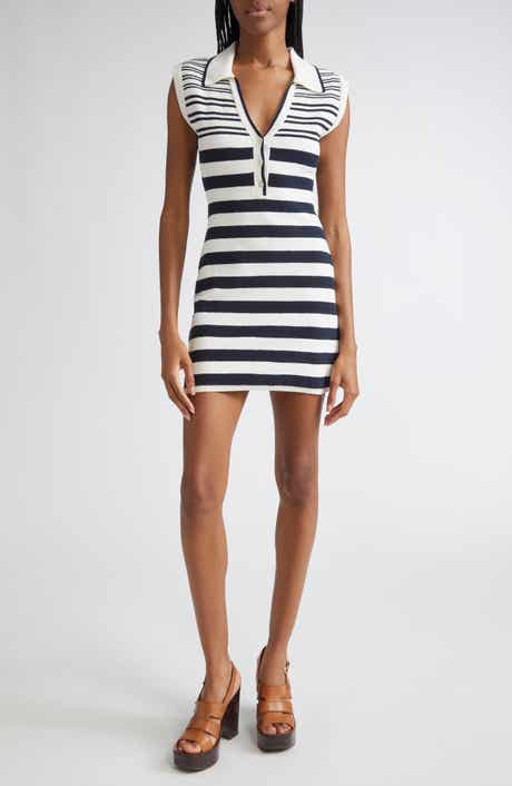 Mixed Stripe Sleeveless Cotton Blend Sweater Minidress