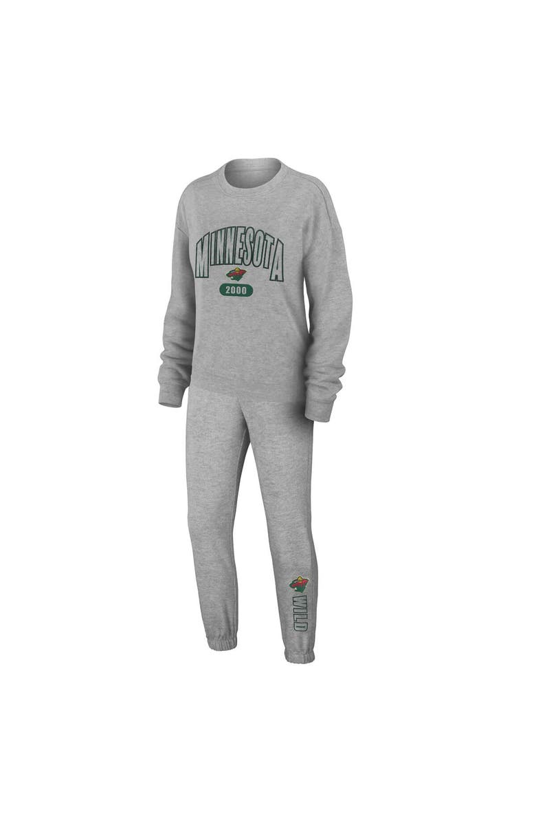 WEAR by Erin Andrews Women's WEAR by Erin Andrews Heather Gray Minnesota Wild Knit Long Sleeve Tri-Blend T-Shirt & Pants Sleep Set, Main, color, Heather Gray