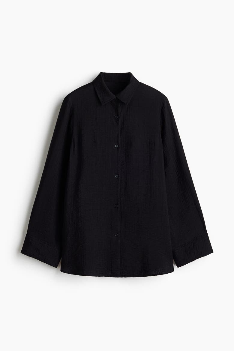Crinkled Viscose-blend Shirt, Alternate, color, Black
