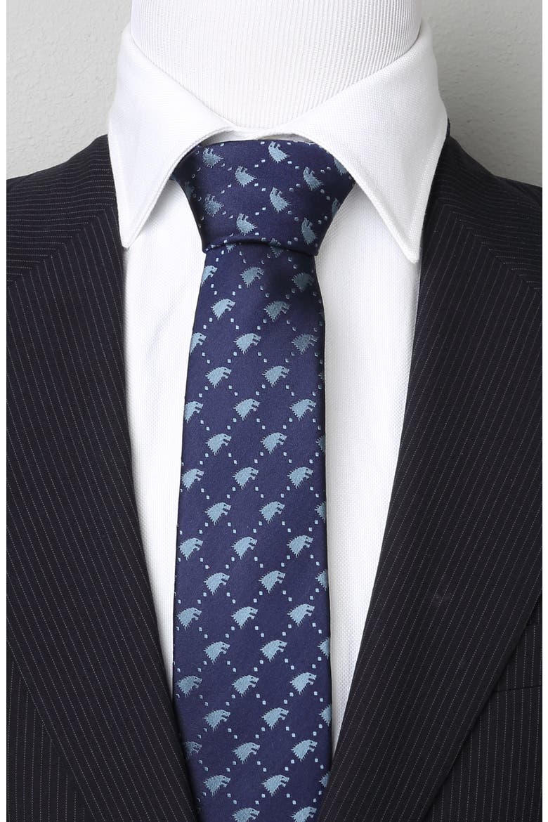 Stark Direwolf Silk Tie, Alternate, color, NAVY