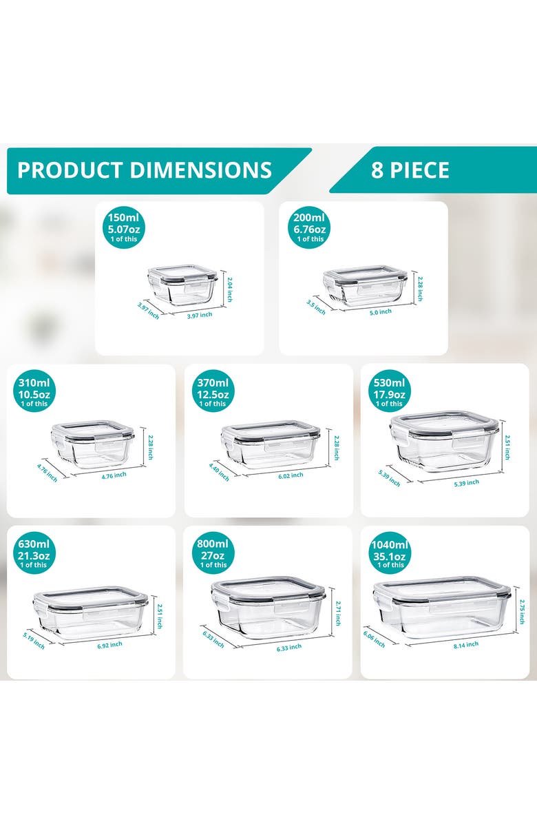 SORBUS 8-Pack Glass Food Prep Storage Containers, Alternate, color, Clear