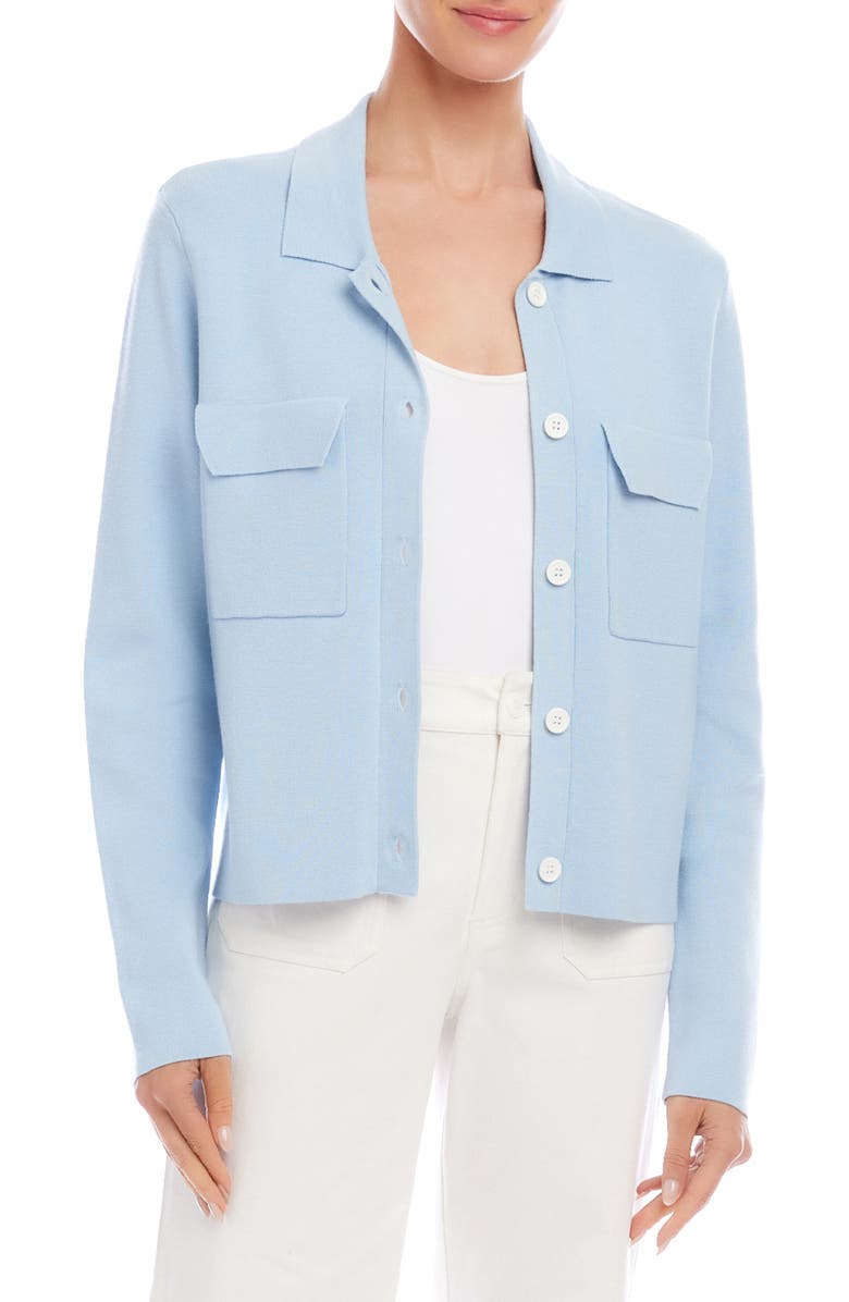 Karen Kane Collared Sweater Jacket, Alternate, color, Blue