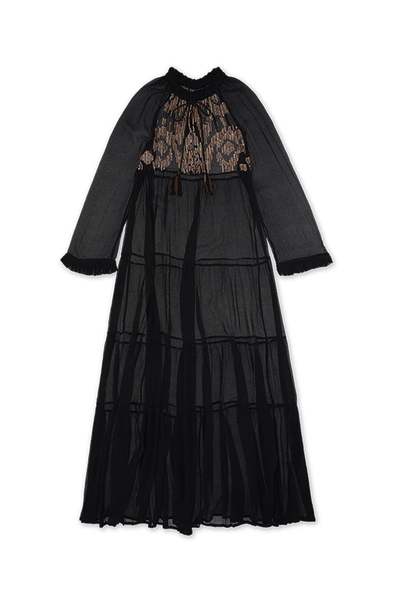 Fortela Arsia Embroidered Silk Chiffon Kaftan Dress, Main, color, Black