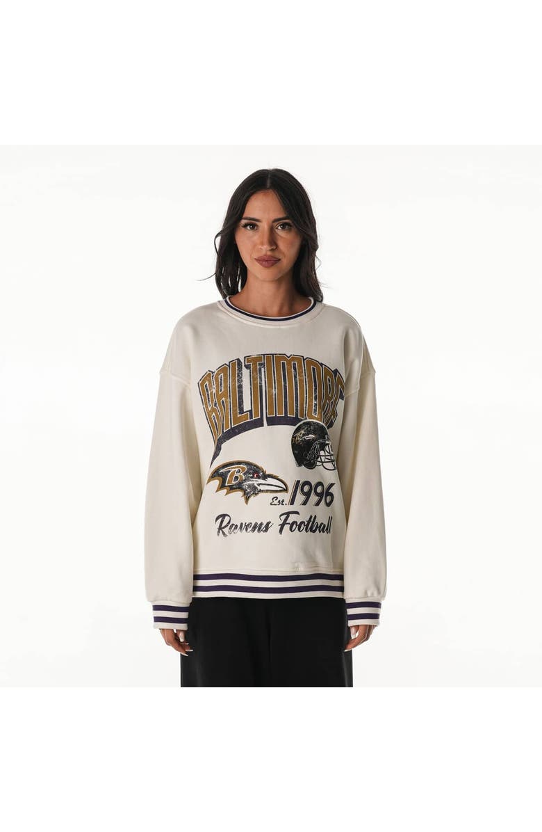 THE WILD COLLECTIVE Women's The Wild Collective Cream Baltimore Ravens Oversized Vintage French Terry Sweatshirt, Alternate, color, Cream