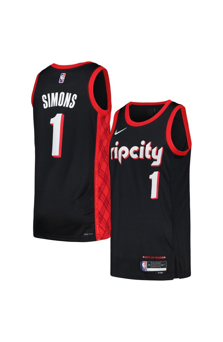 Nike Men's Nike Anfernee Simons Black Portland Trail Blazers Swingman Player Jersey - City Edition, Alternate, color, 