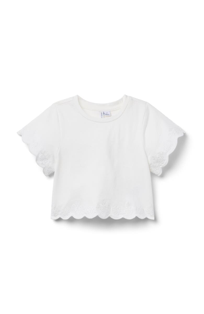 Janie and Jack Embroidered Eyelet Trim Top, Main, color, White