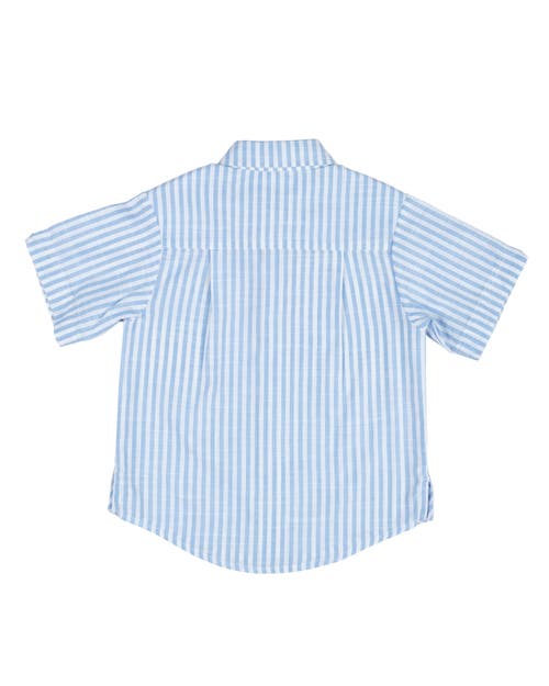 Shop Florence Eiseman Linen Look Camp Shirt In Blue/white