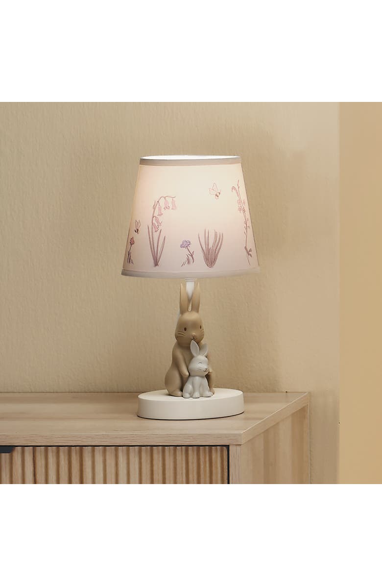 Lambs & Ivy Signature Bunny Hop Hand-Painted Resin Rabbits Lamp with Shade, Alternate, color, Cream