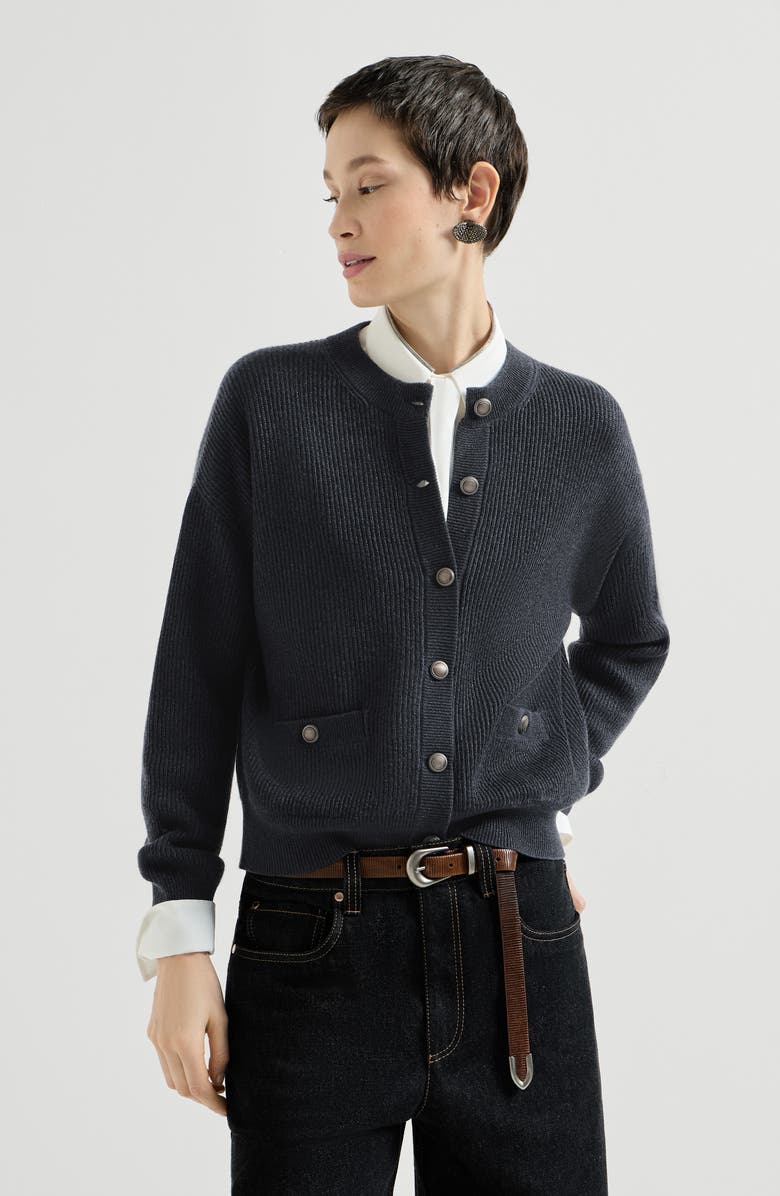 Brunello Cucinelli Sparkling cashmere cardigan, Main, color, Blue