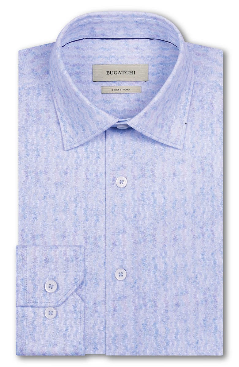 Bugatchi James OoohCotton<sup>®</sup> Greek Key Wave Print Button-Up Shirt, Alternate, color, Air Blue