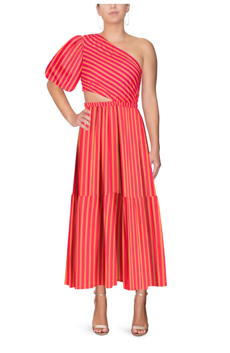 RACHEL Rachel Roy Rae One-Shoulder Maxi Cotton Dress, Main, color, Canteloupe Stripe