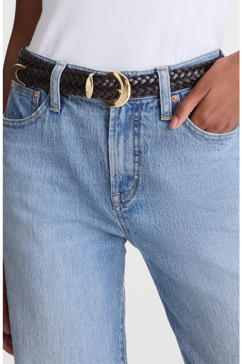 Domed Buckle Woven Leather Wide Belt, Alternate, color, COFFEE BEAN
