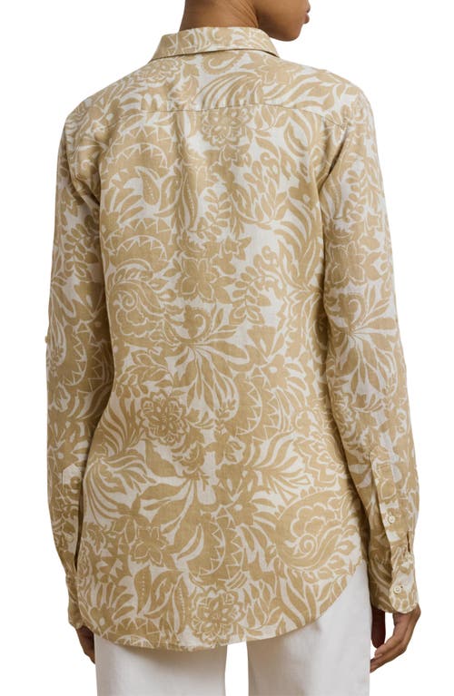 Shop Ralph Lauren Lauren  Floral Print Linen Woven Shirt In Cream/tan