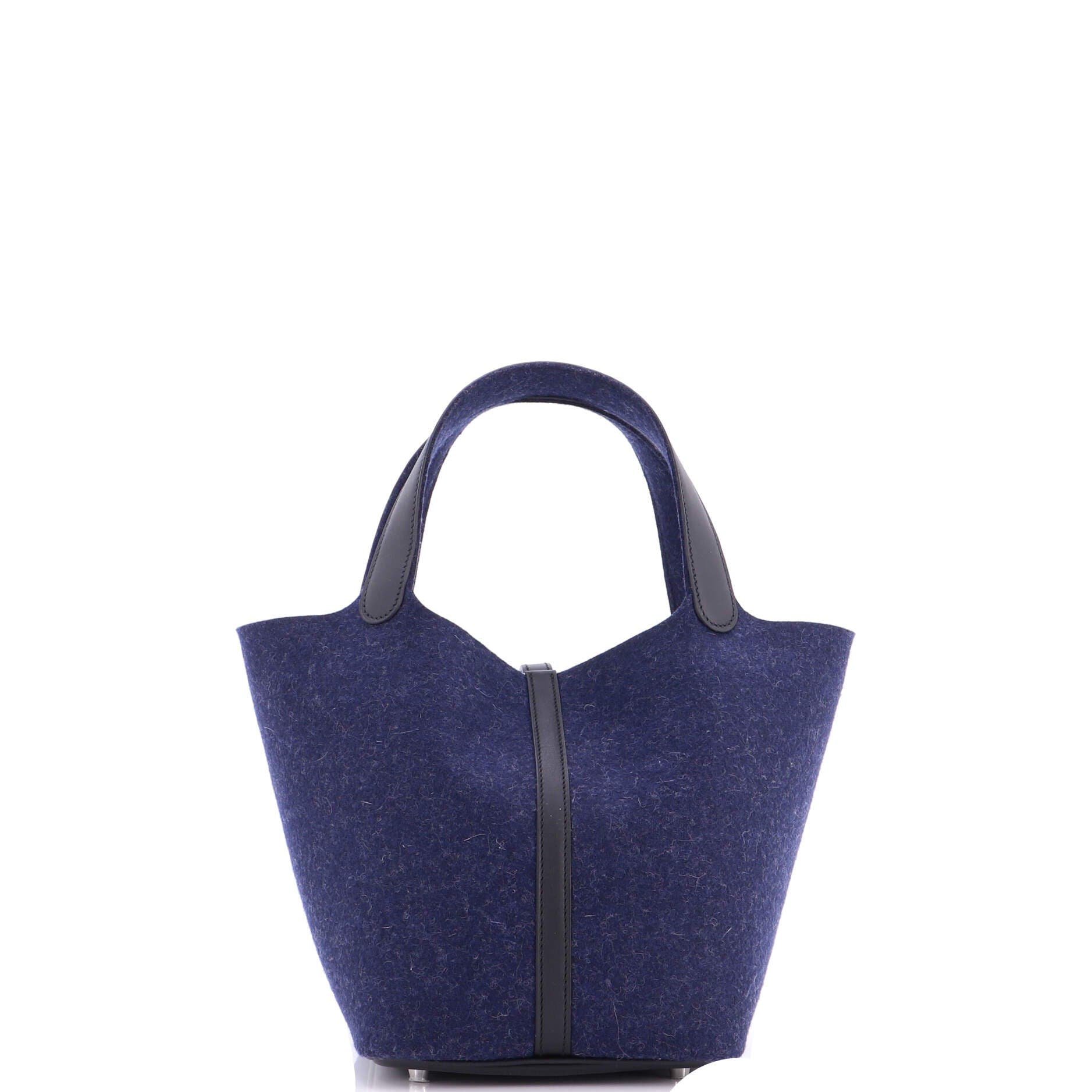 Pre-Owned Hermes Picotin Lock Bag Felt with Leather MM, Alternate, color, Bleu Nuit