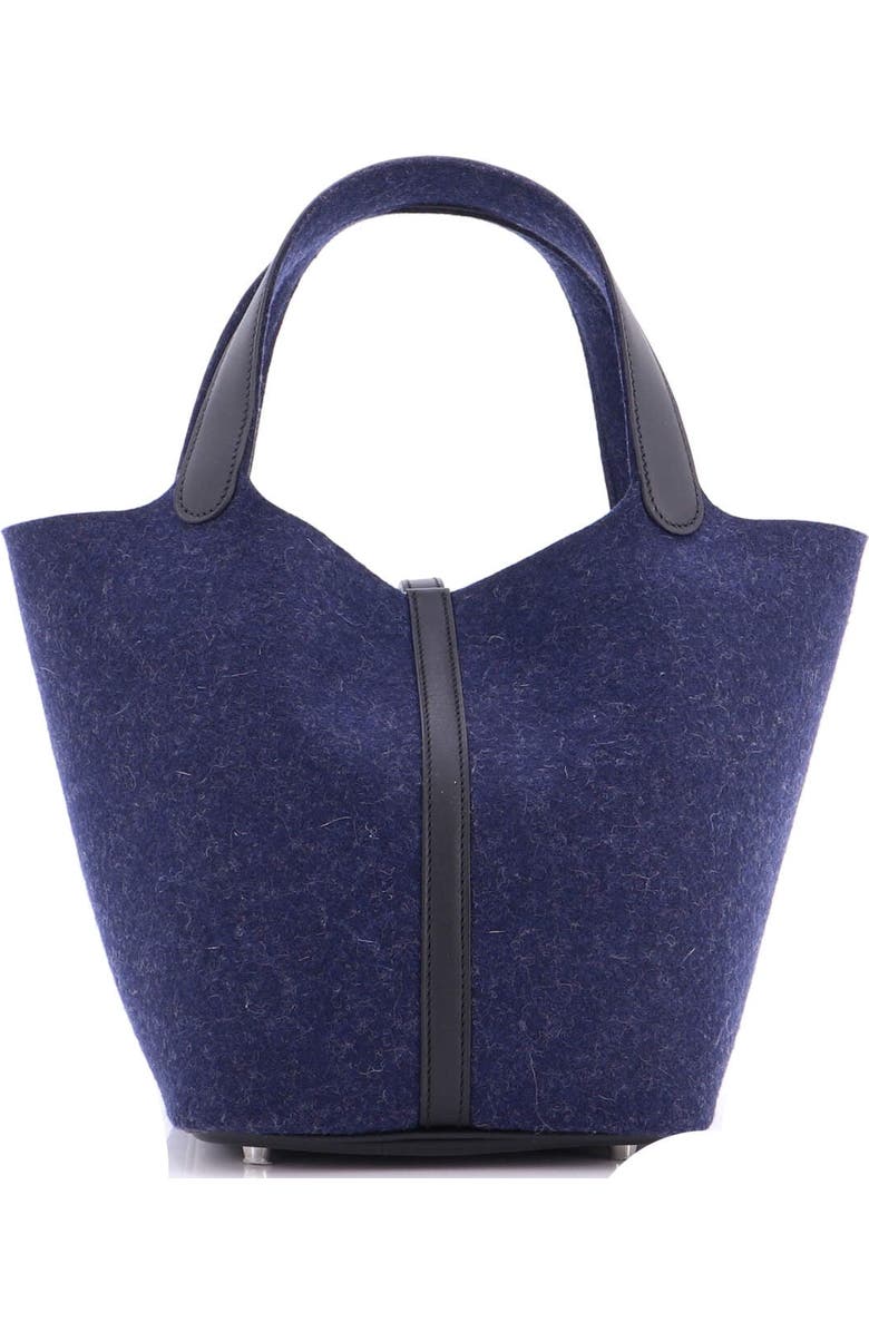 Pre-Owned Hermes Picotin Lock Bag Felt with Leather MM, Alternate, color, Bleu Nuit
