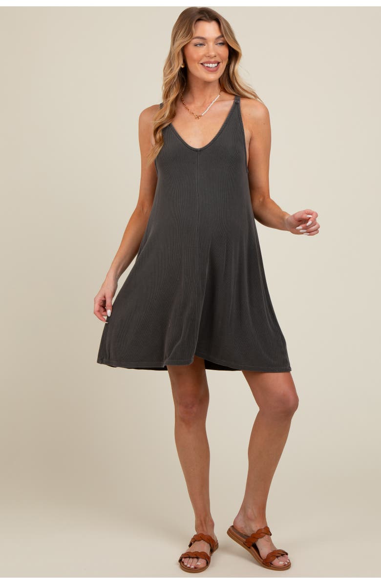 PinkBlush Ribbed Sleeveless Front Seam Dress, Alternate, color, Charcoal Grey