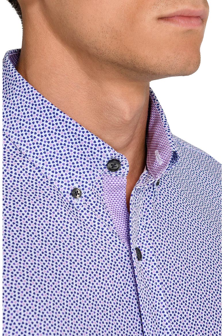 Geometric Short Sleeve Button-Down Shirt, Alternate, color, WHITE/ PURPLE