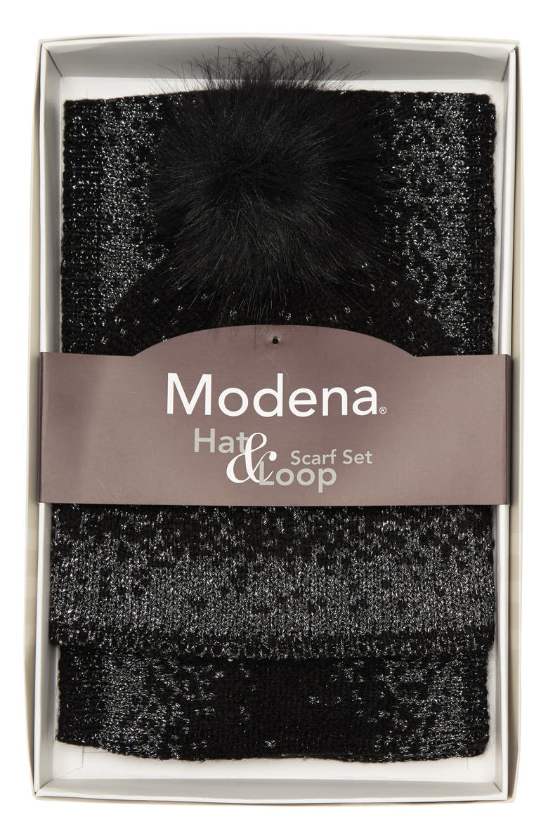 MODENA Faux Fur Pompom Beanie & Infinity Scarf 2-Piece Set, Main, color,