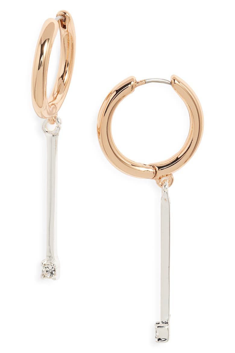 Bar Drop Hoop Earrings, Main, color, CLEAR- GOLD- SILVER