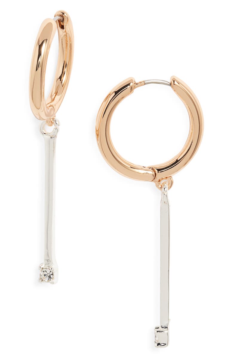 Open Edit Bar Drop Hoop Earrings, Main, color, Clear- Gold- Silver