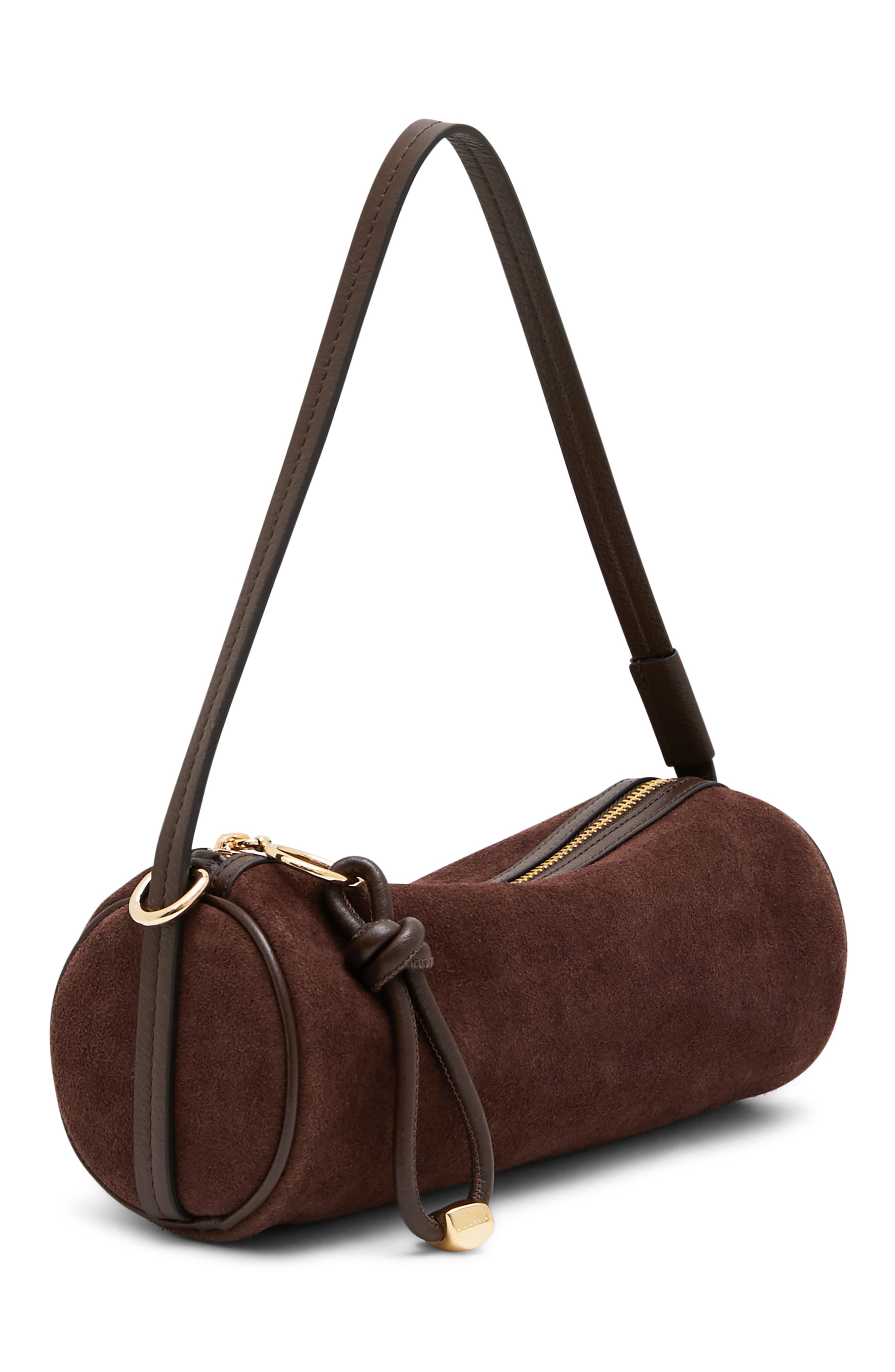 The Skipper Barrel Leather Shoulder Bag, Alternate, color, FUDGE SUEDE